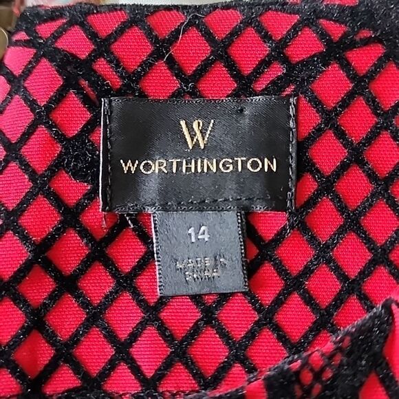 Worthington Midi Dress Red/ Black Velvet Lace Print - Picture 8 of 16